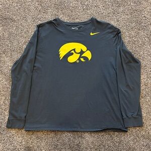 Men’s Nike Dark Grey Long-Sleeve Tee with Yellow Iowa Hawkeyes Logo